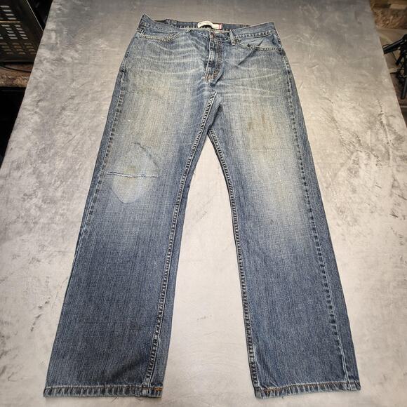 Levis 559 Jeans Mens 38x32 Blue Relaxed Straight Leg Distressed Denim Pants - Picture 1 of 10